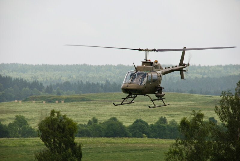 Military helicopter in flight