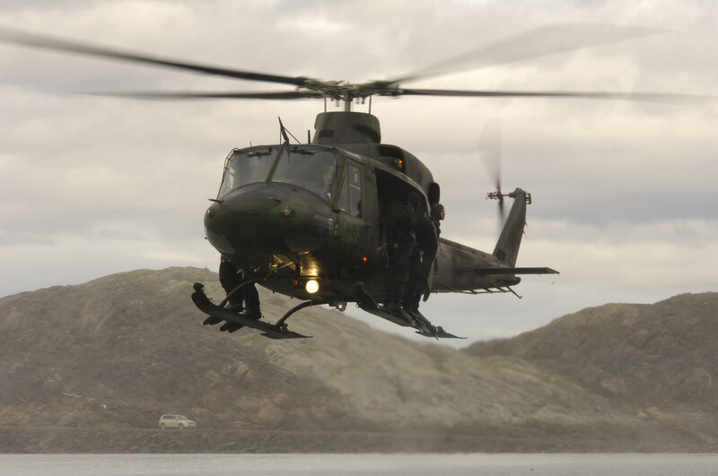 Military helicopter in flight