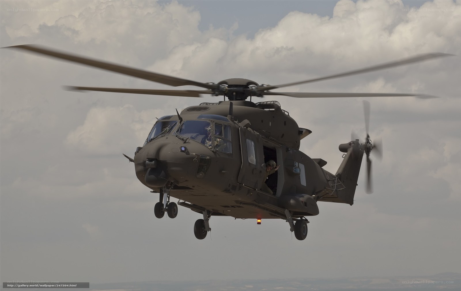 Military helicopter in flight