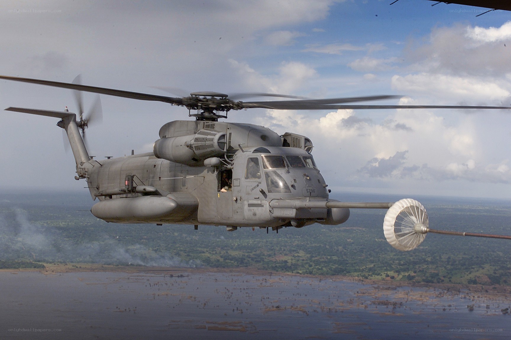 Military helicopter in flight