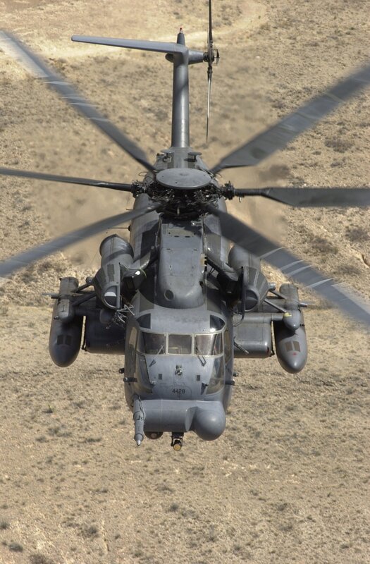 Military helicopter in flight