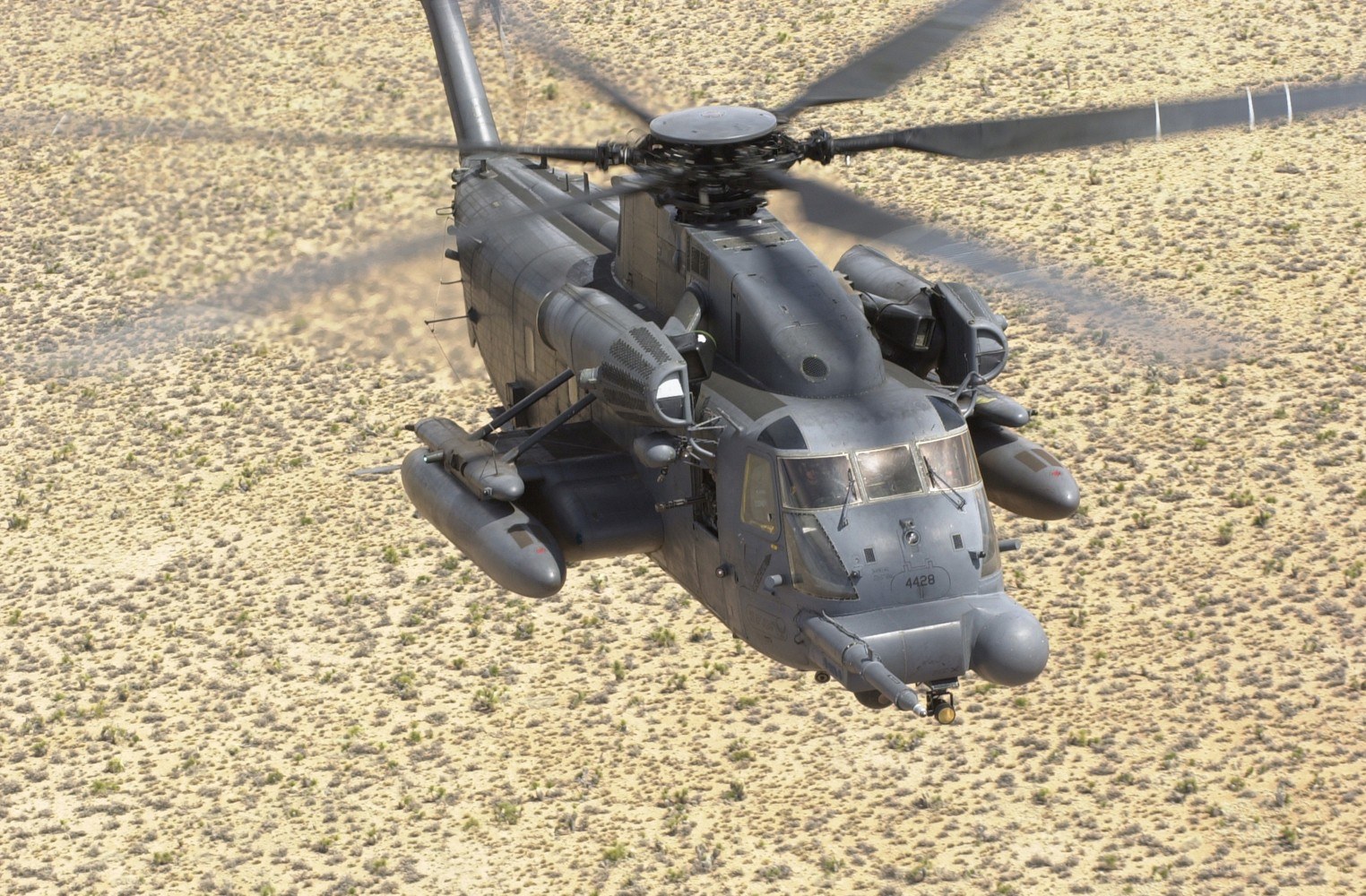 Military helicopter in flight