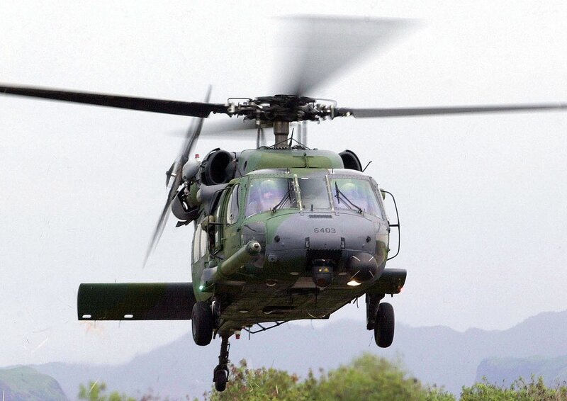 Military helicopter in flight