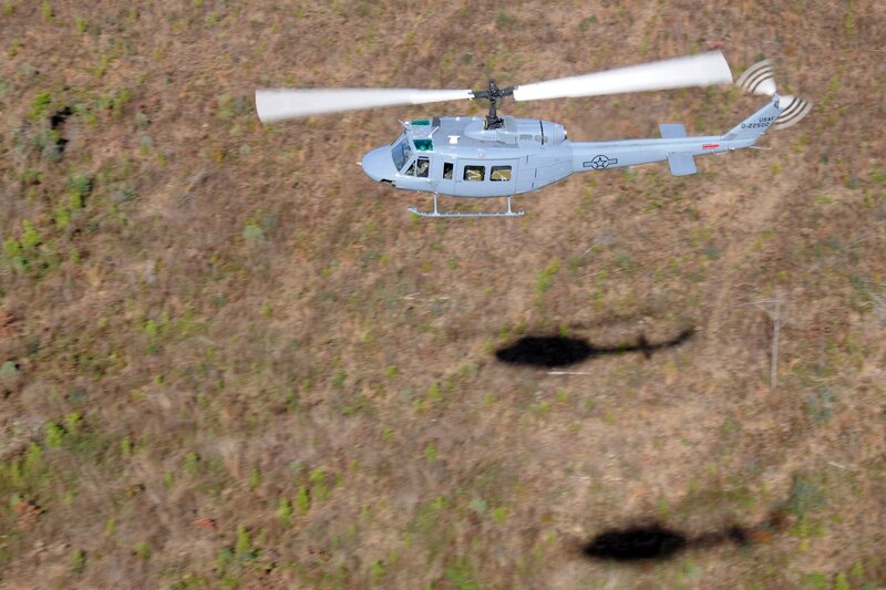 Military helicopter in flight