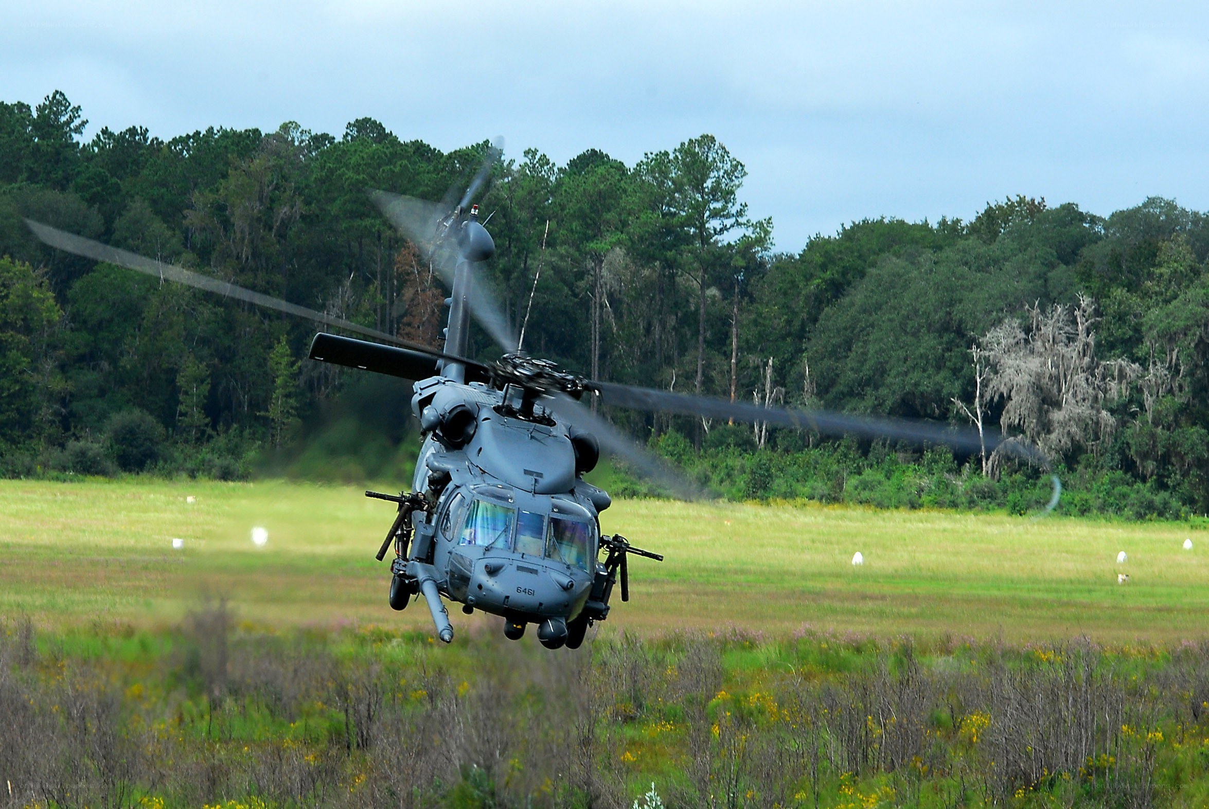 Military helicopter in flight