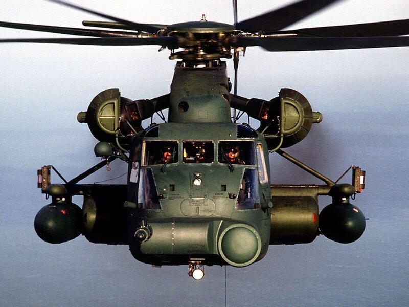 Military helicopter in flight