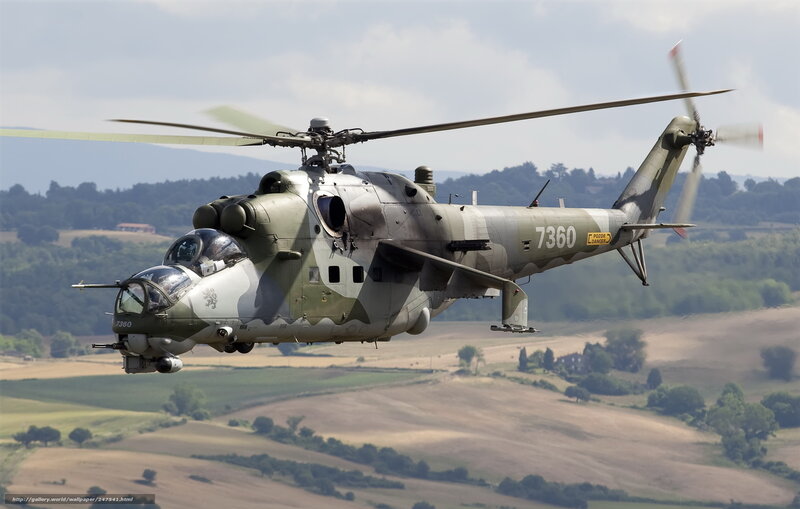 Military helicopter in flight