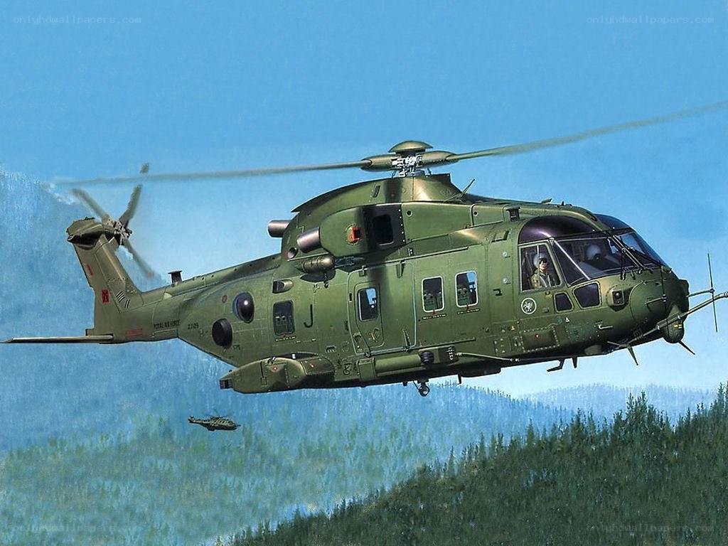 Military helicopter in flight