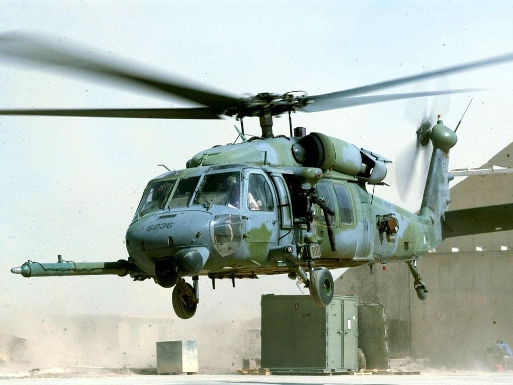 Military helicopter in flight