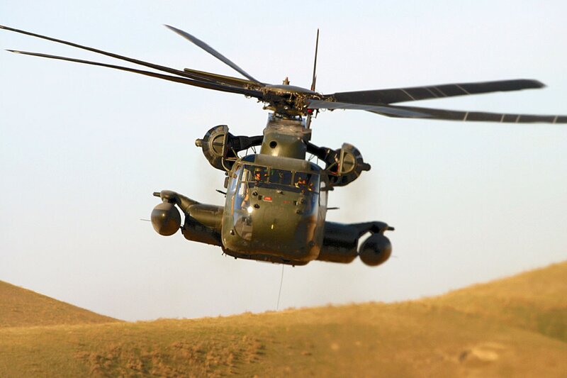 Military helicopter in flight