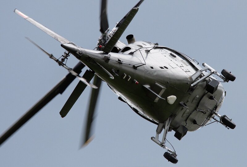 Military helicopter in flight