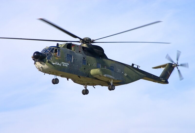 Military helicopter in flight