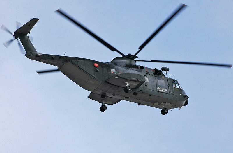Military helicopter in flight