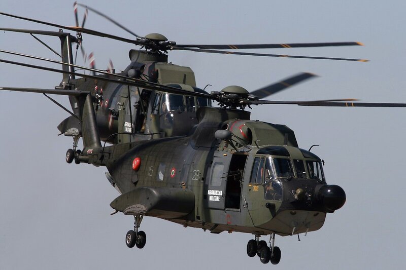 Military helicopter in flight