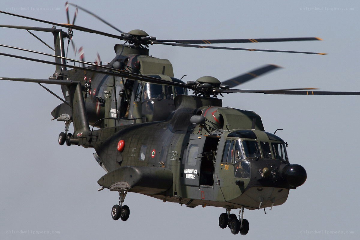 Military helicopter in flight
