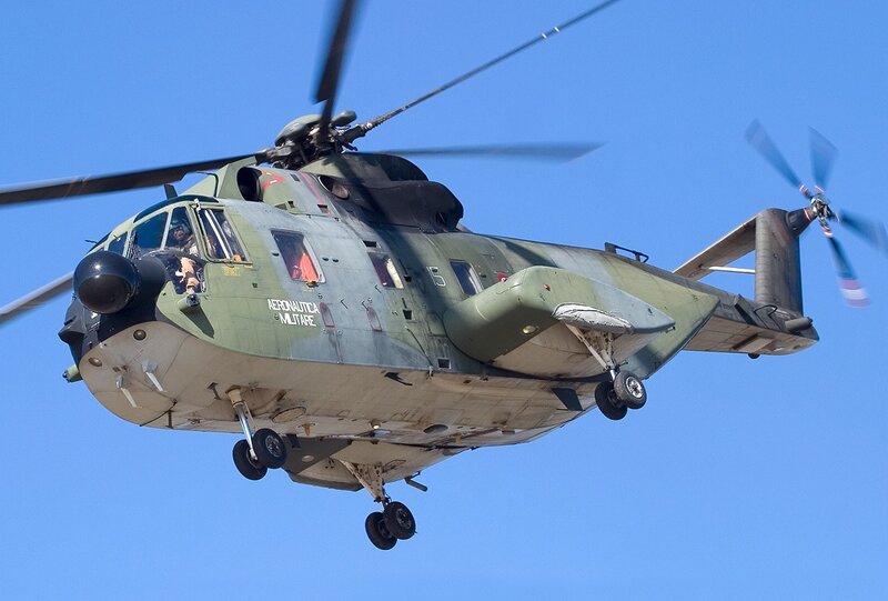 Military helicopter in flight