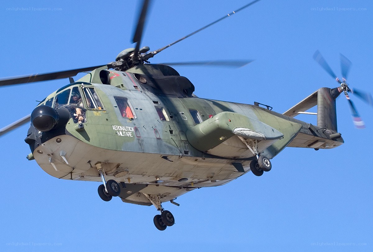 Military helicopter in flight