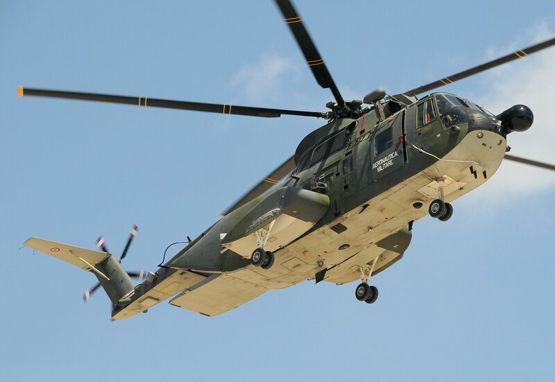 Military helicopter in flight