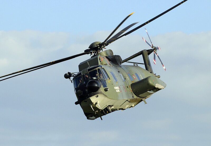 Military helicopter in flight
