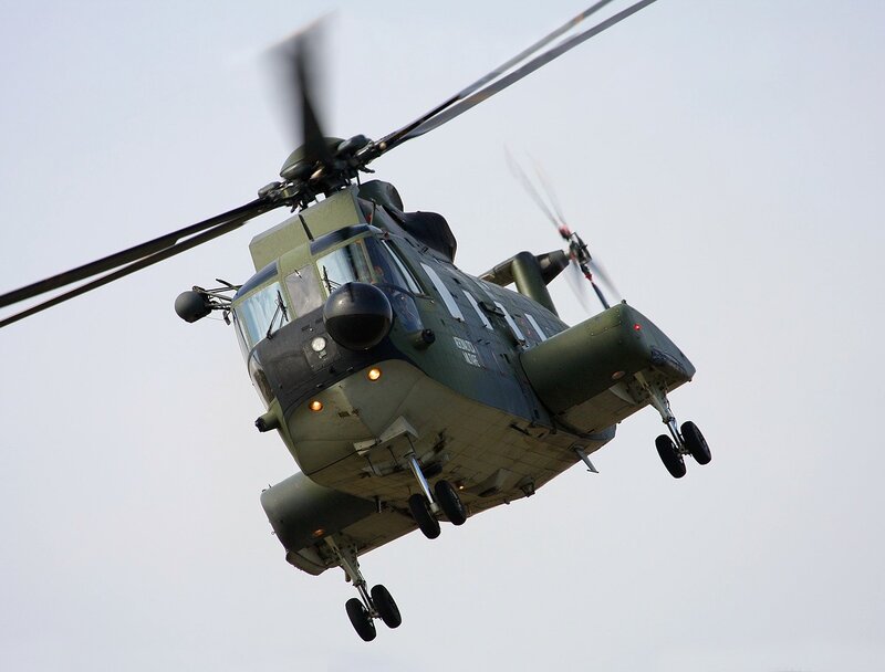 Military helicopter in flight