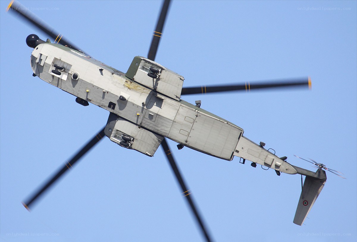 Military helicopter in flight
