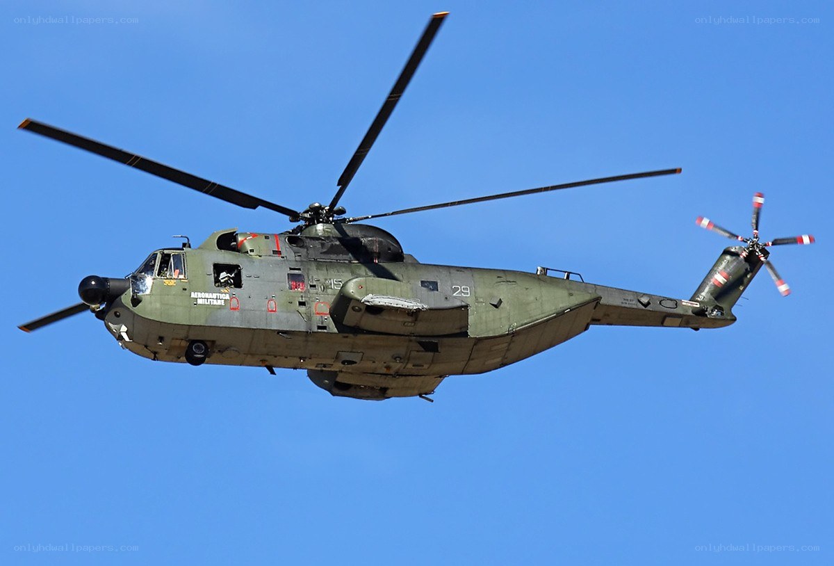 Military helicopter in flight