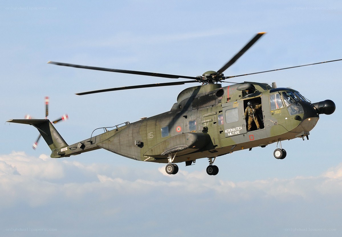 Military helicopter in flight