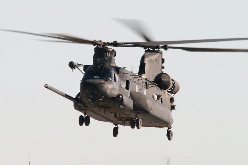 Military helicopter in flight