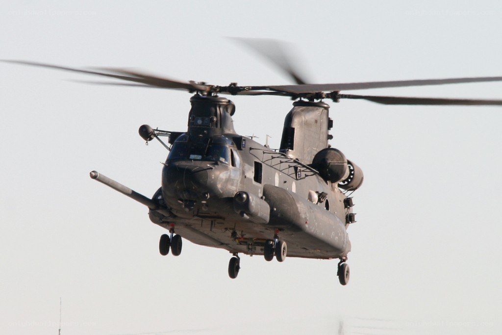 Military helicopter in flight
