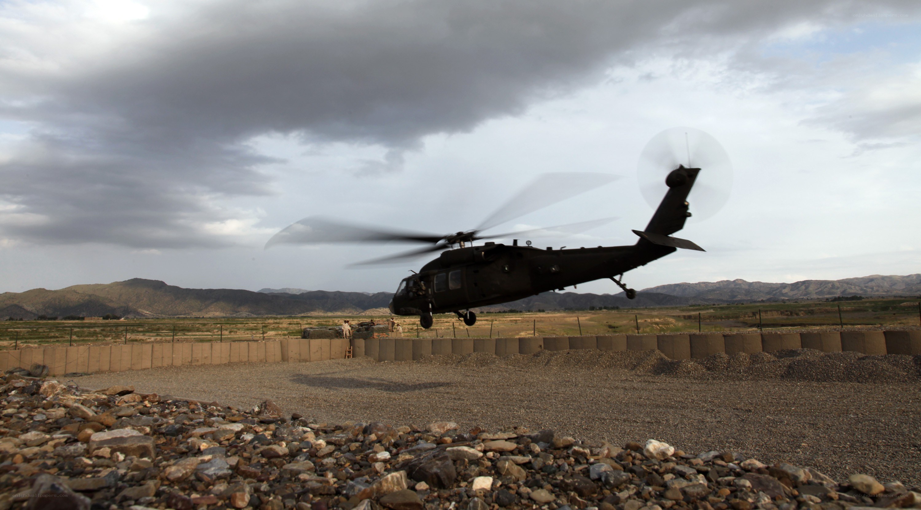 Military helicopter in flight