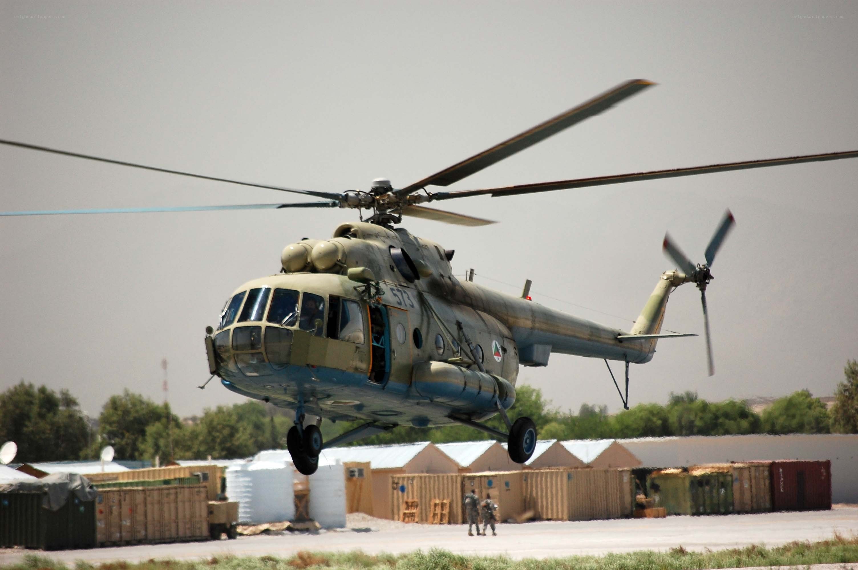 Military helicopter in flight