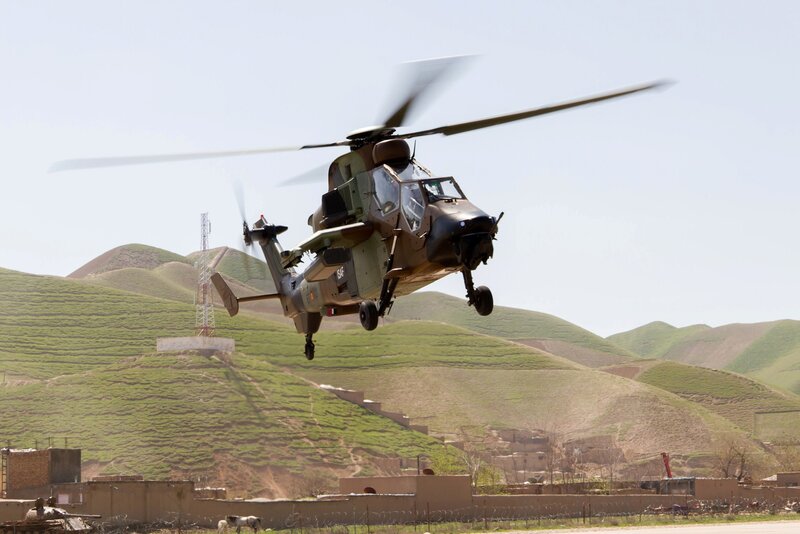 Military helicopter in flight