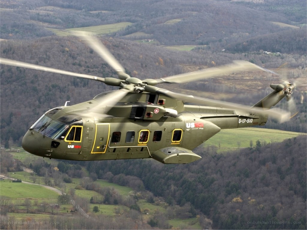Military helicopter in flight