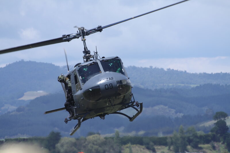 Military helicopter in flight