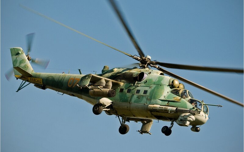 Military helicopter in flight