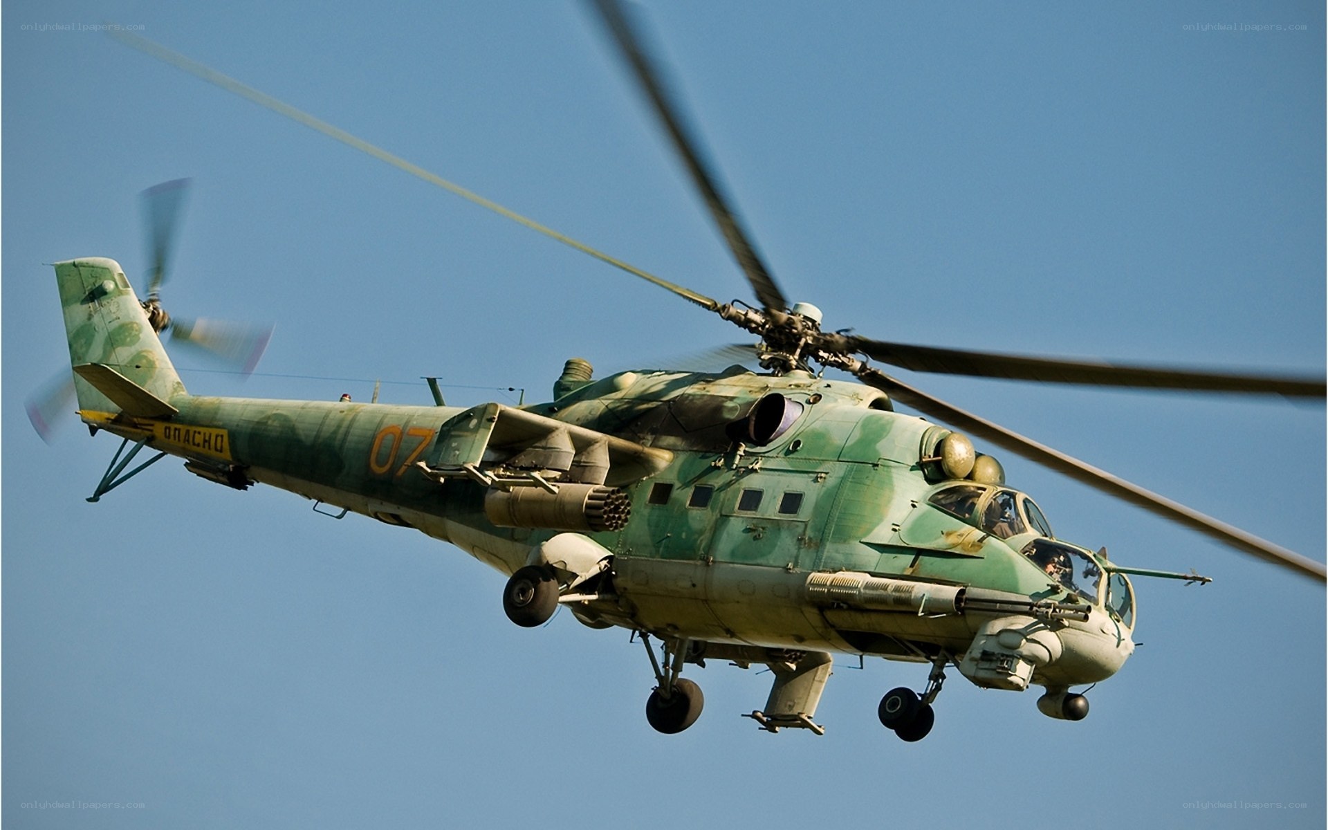 Military helicopter in flight