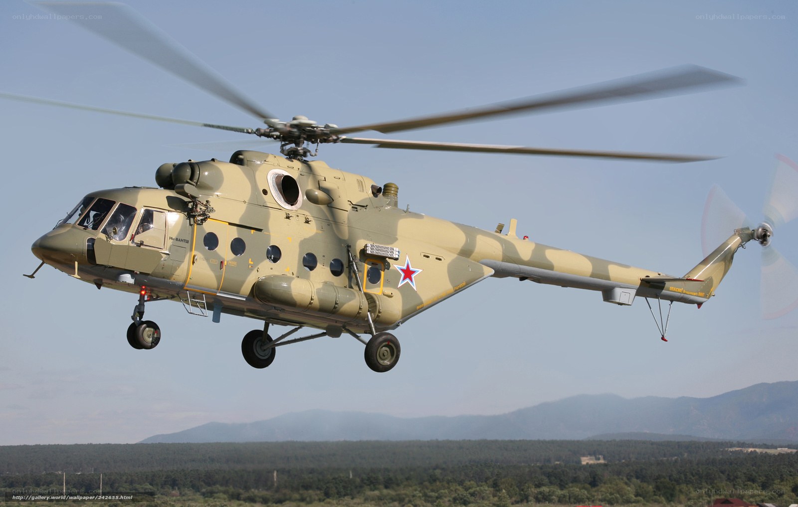 Military helicopter in flight