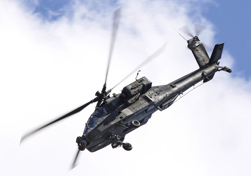 Military helicopter in flight