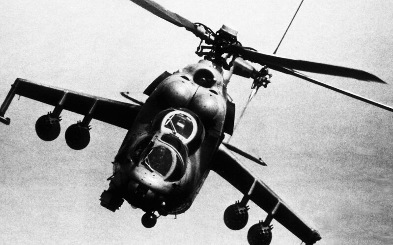 Military helicopter in flight