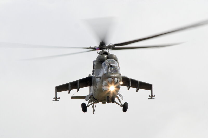 Military helicopter in flight