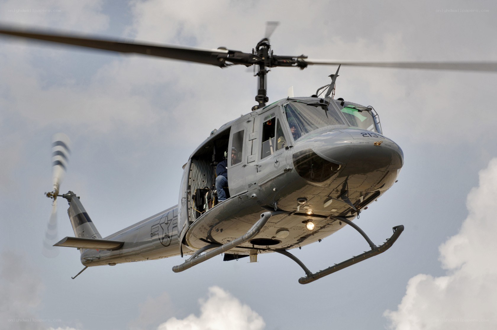Military helicopter in flight