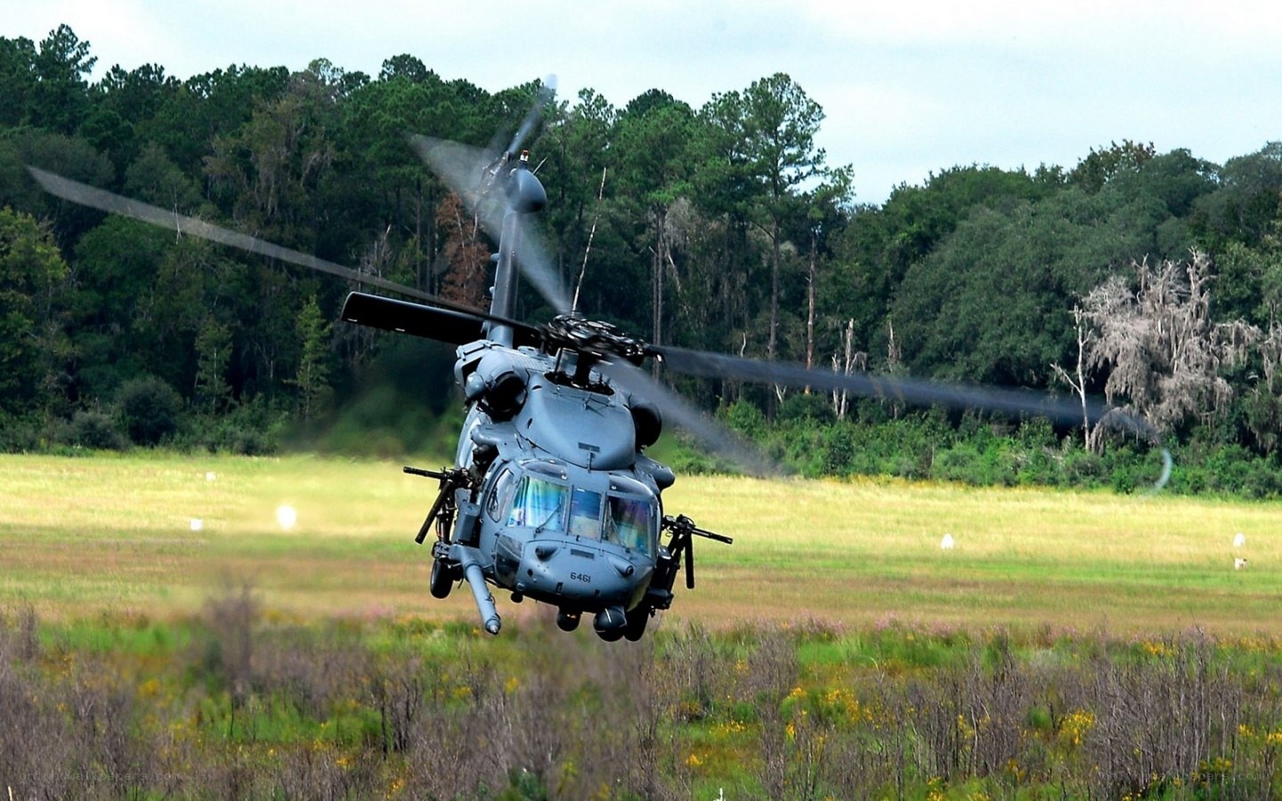 Military helicopter in flight