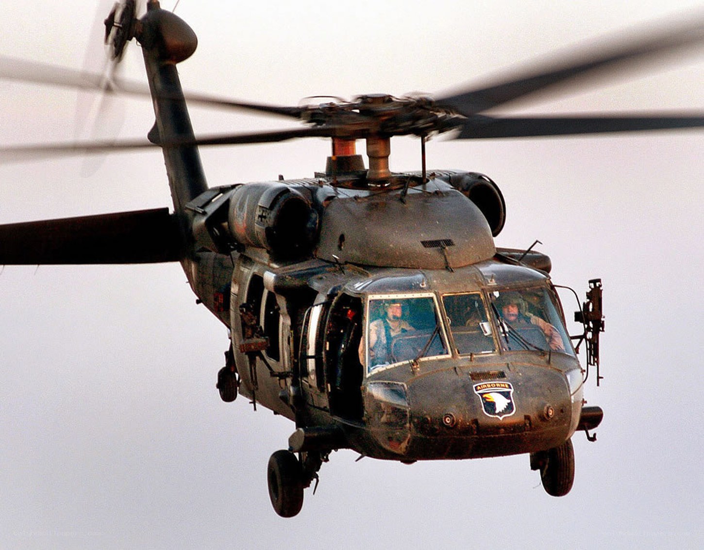 Military helicopter in flight