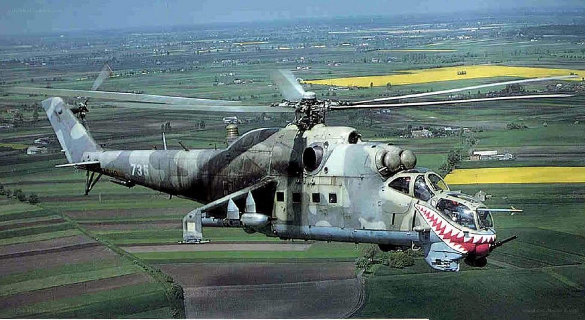 Military helicopter in flight