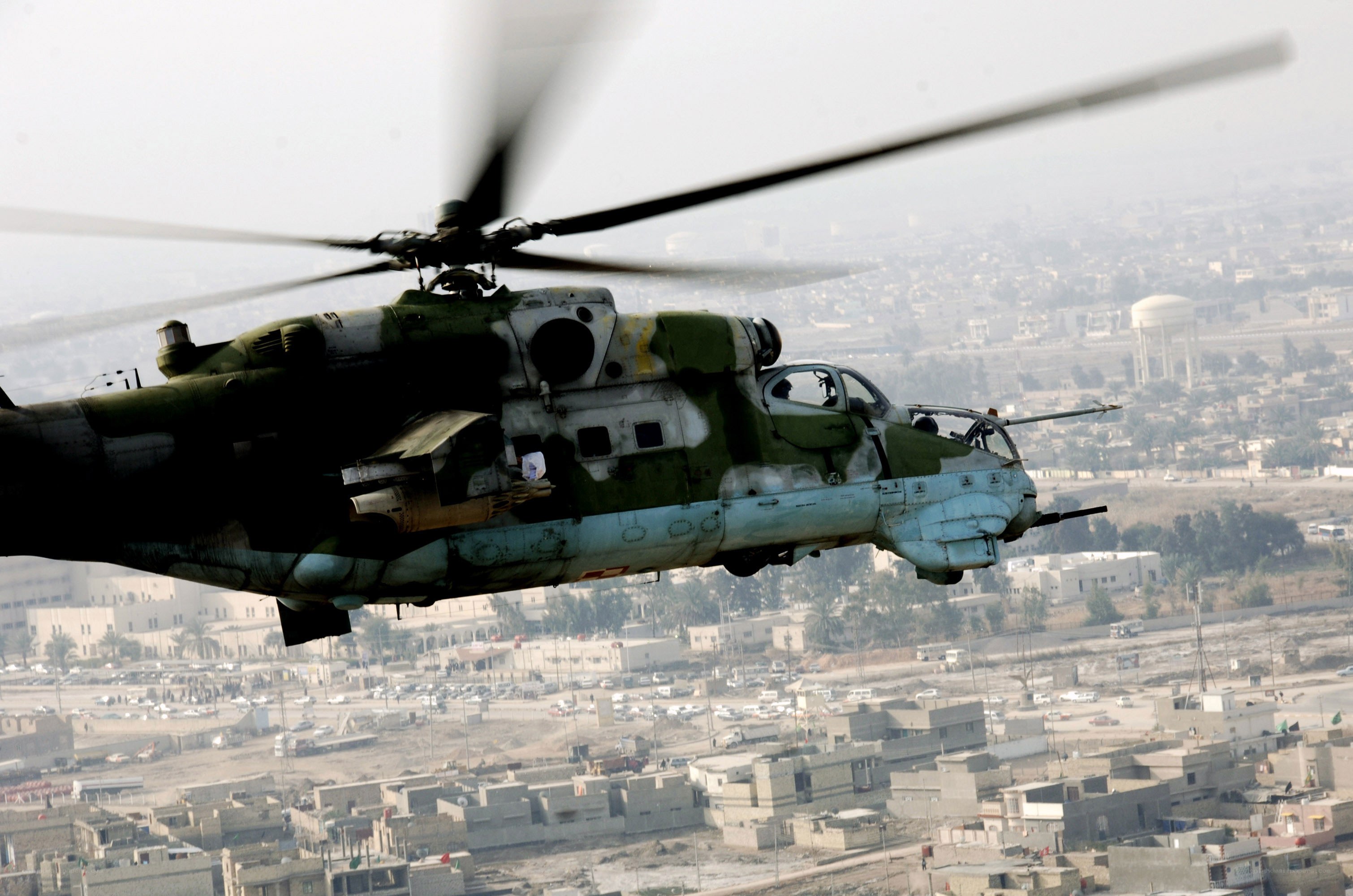 Military helicopter in flight