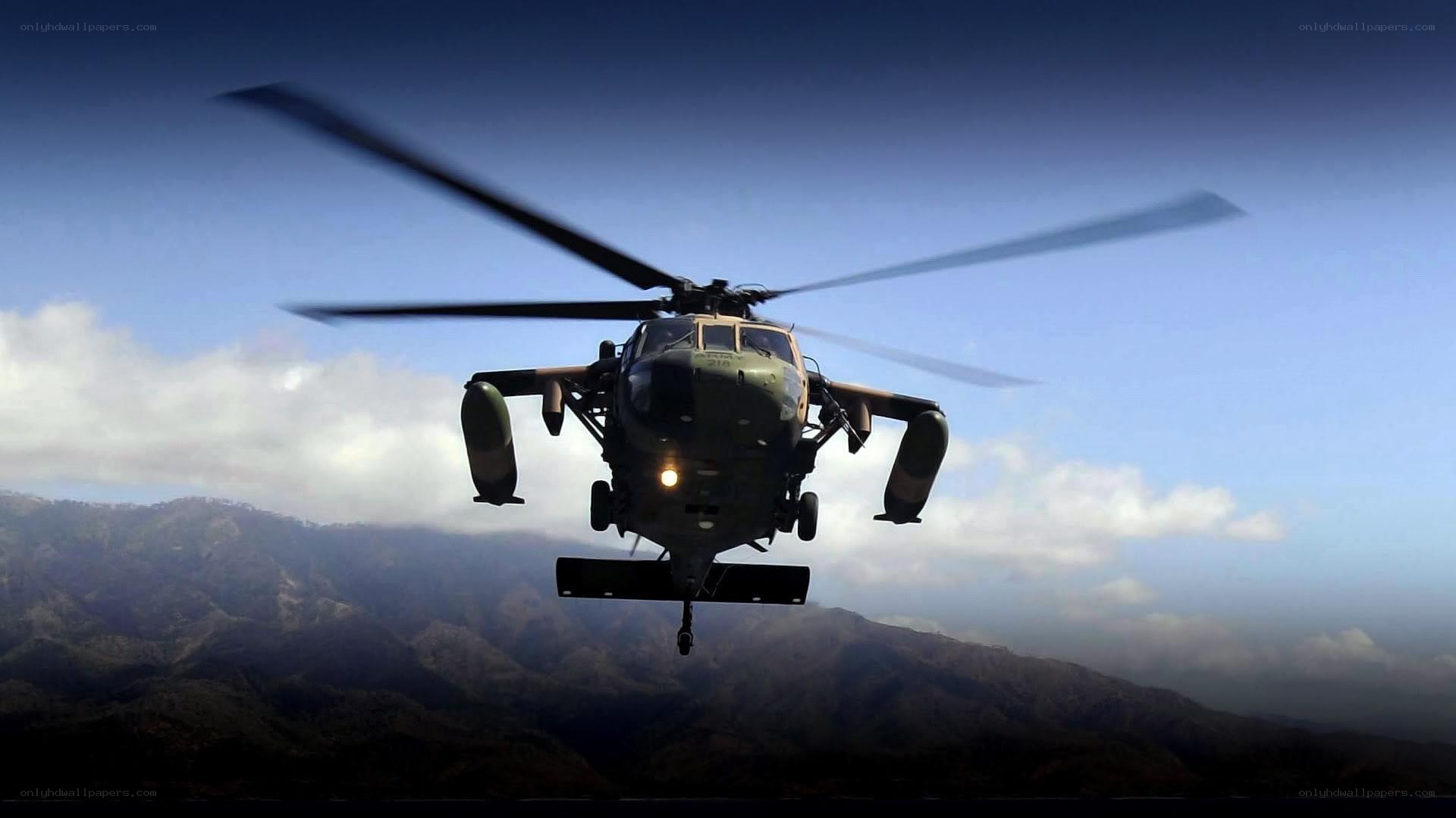 Military helicopter in flight