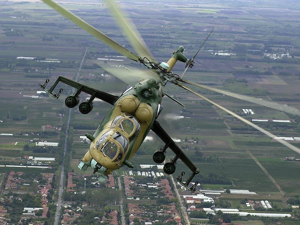 Military helicopter in flight