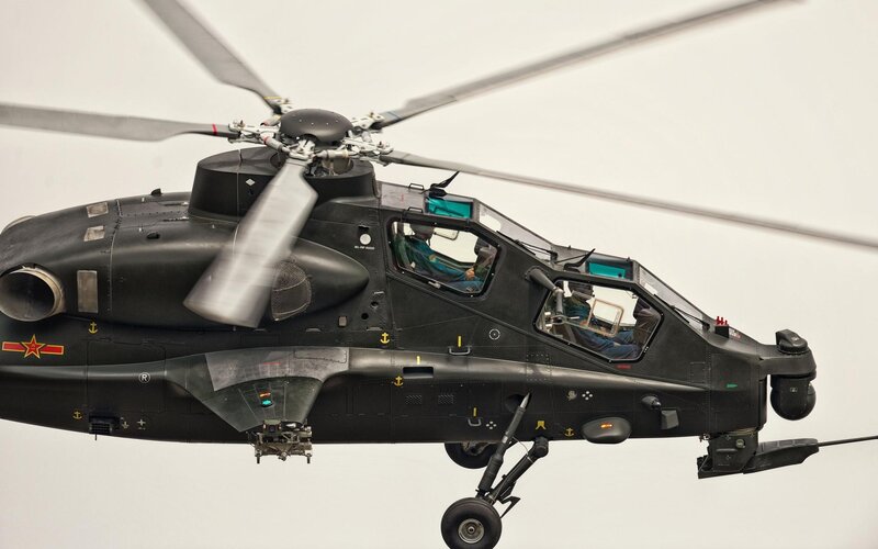 Military Helicopter in Flight — Black, Neutral