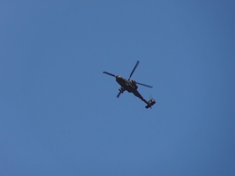 Military Helicopter in Flight — Blue, Clear