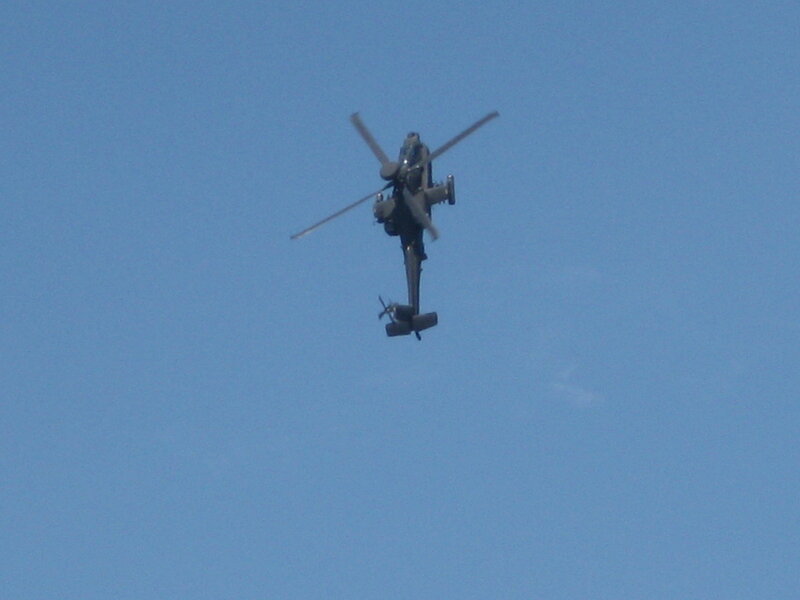 Military Helicopter in Flight — Blue, Neutral, Afternoon, Photograph, Sky, Gray